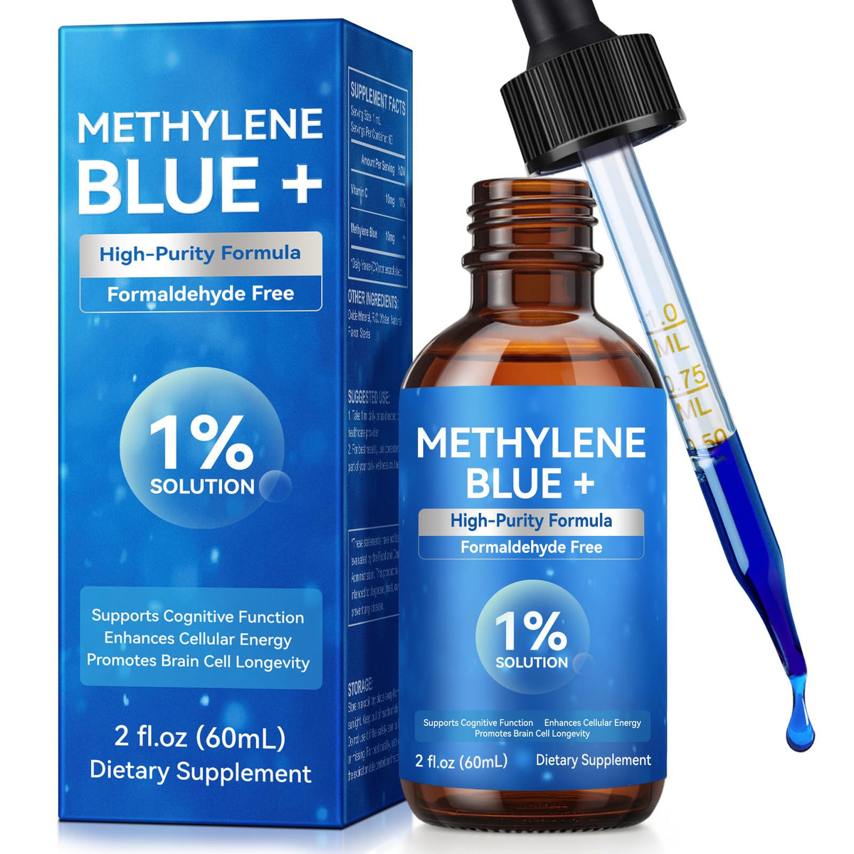 Flacon de Methylene Blue Vawcrn 60 ml avec étiquette