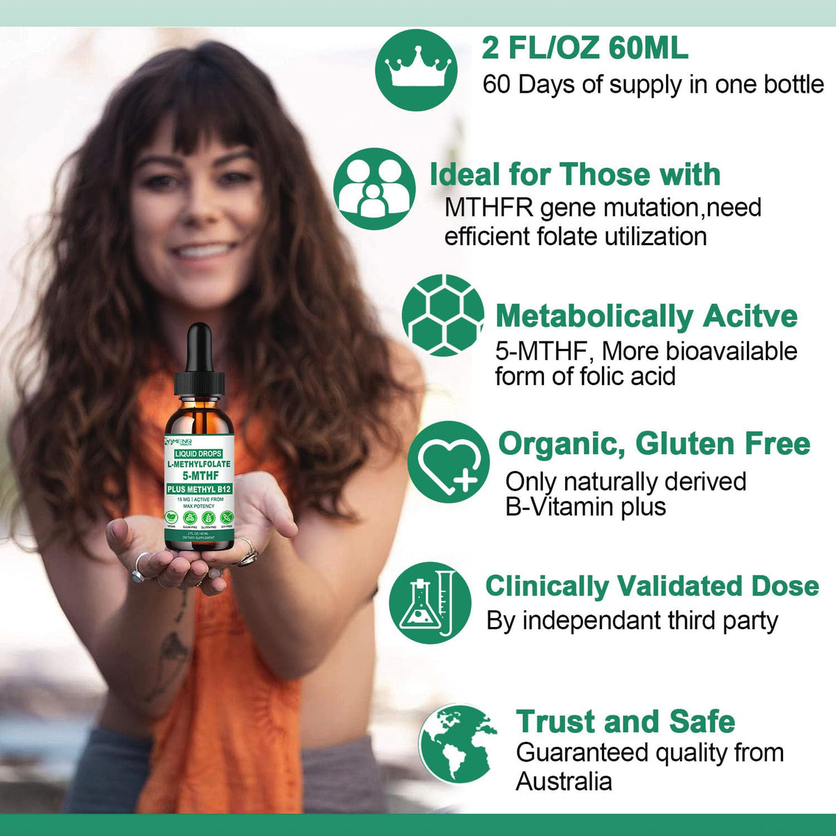 Flacon de Methylfolate 15 mg AMENQ hHEALTH avec dosage