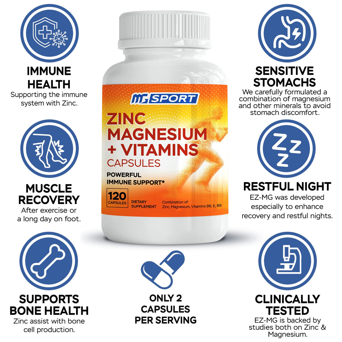 Flacon de MgSport ZMA avec capsules visibles