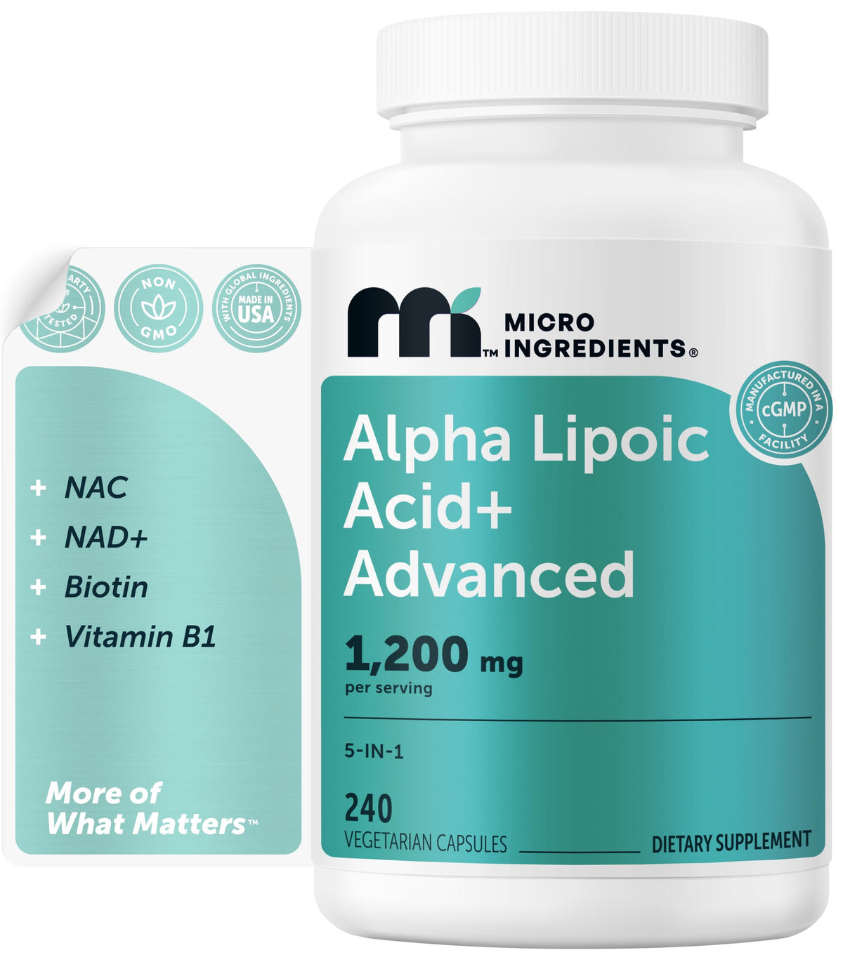 Flacon de Micro Ingredients Acide Alpha-Lipoïque+ 240 capsules végétales
