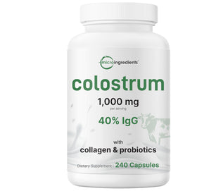 Flacon de Micro Ingredients Colostrum 240 capsules vue de face