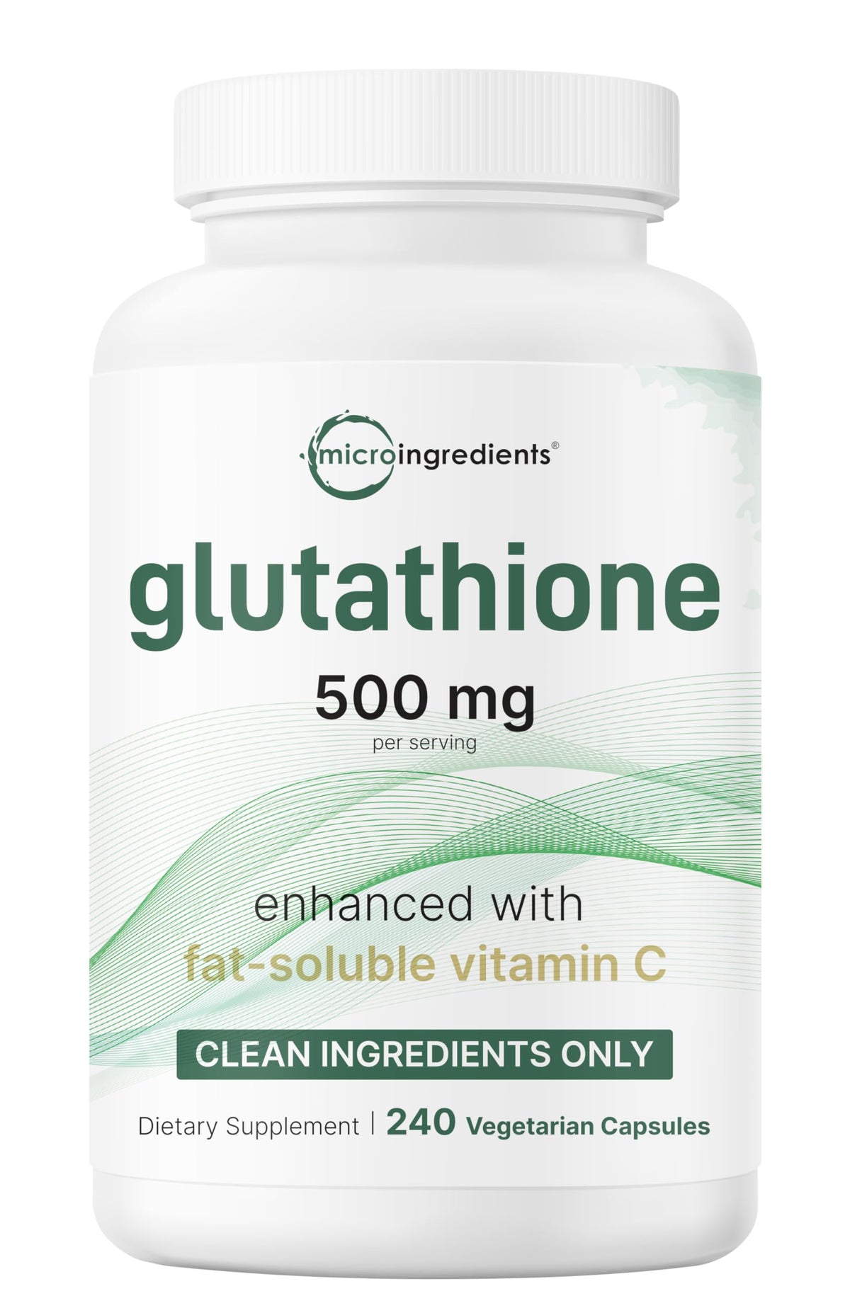 Flacon de Micro Ingredients Glutathione 500mg 240 gélules végétales vue de face