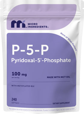 Flacon de Micro Ingredients P5P 100mg B6 avec B12 méthylé, vue de face
