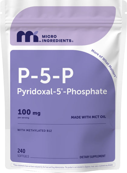 Flacon de Micro Ingredients P5P 100mg B6 avec B12 méthylé, vue de face