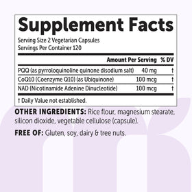 Flacon de Micro Ingredients PQQ 40 mg ouvert avec capsules visibles