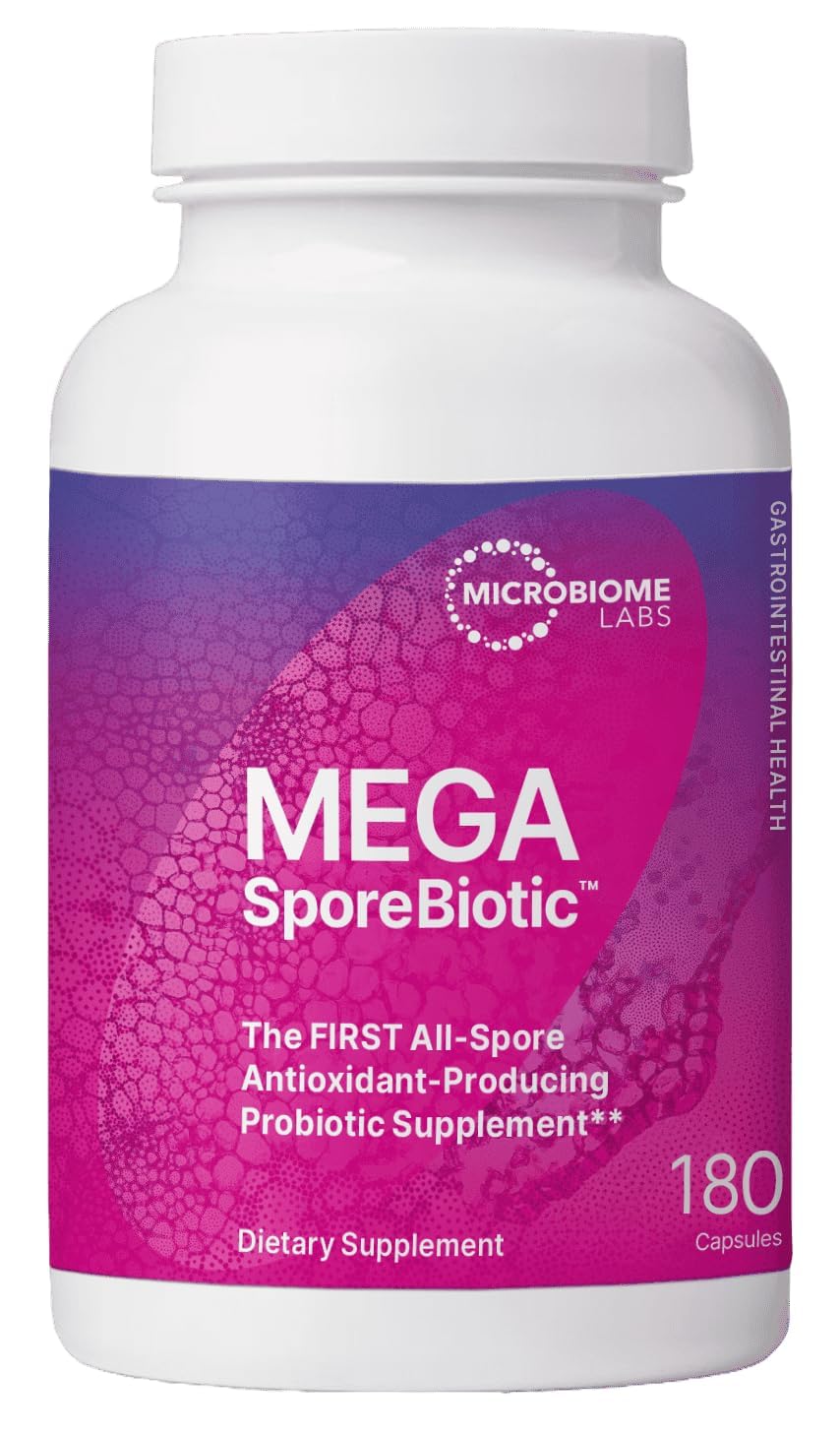 Flacon de Microbiome Labs MegaSporeBiotic 180 capsules vue de face