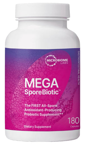 Flacon de Microbiome Labs MegaSporeBiotic 180 capsules vue de face