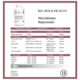 Flacon de Microbiome Rejuvenate BIG BOLD HEALTH avec étiquette visible