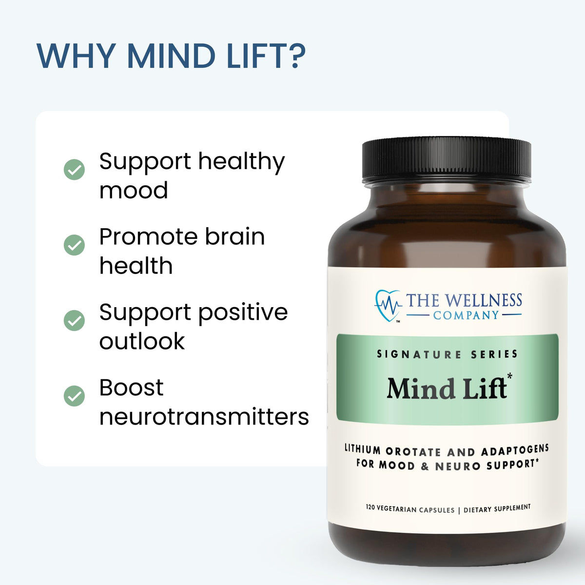 Flacon de Mind Lift ouvert, capsules à l'intérieur