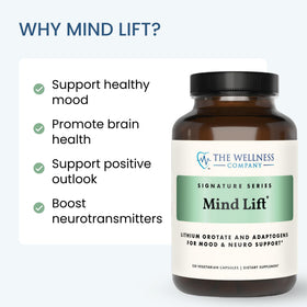 Flacon de Mind Lift ouvert, capsules à l'intérieur