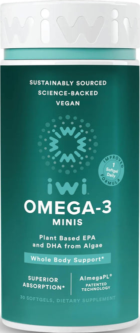 Flacon de mini capsules Omega-3 Iwi avec 30 portions