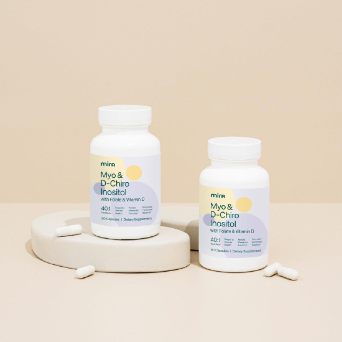 Flacon de Mira Inositol ouvert montrant les capsules à l'intérieur