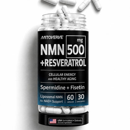Flacon de MITOVERVE complément liposomal NMN 60 capsules vue de face