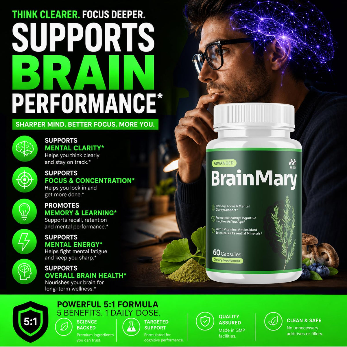 Flacon de MJO BrainMary Capsules avec 30 portions