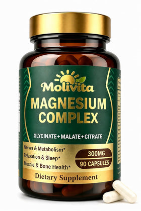 Flacon de Molivita Complexe de Magnésium Triple 300 mg avec 90 capsules