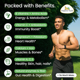Flacon de Moringa Organic Veda ouvert avec capsules visibles