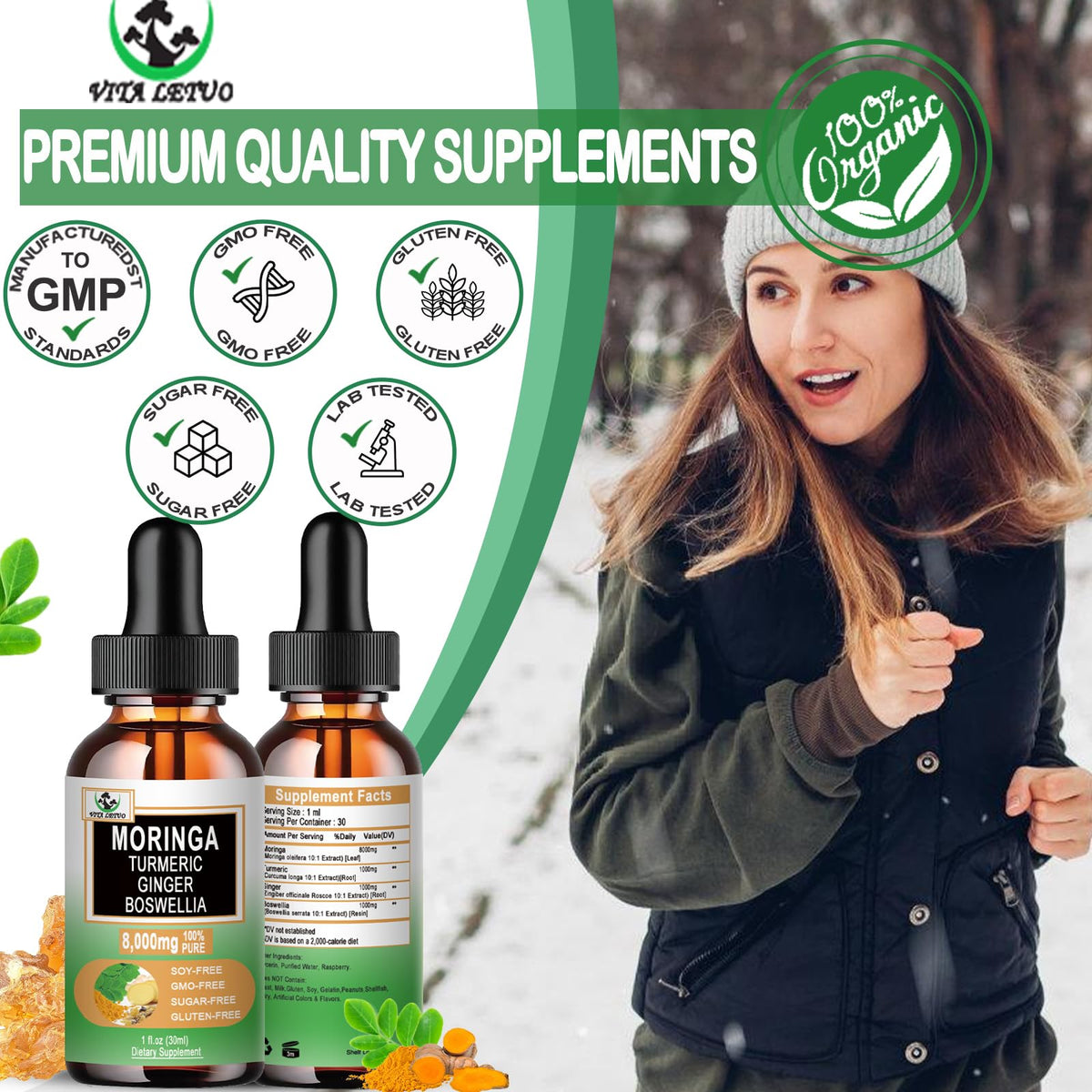 Flacon de Moringa Vita letuo avec fond naturel