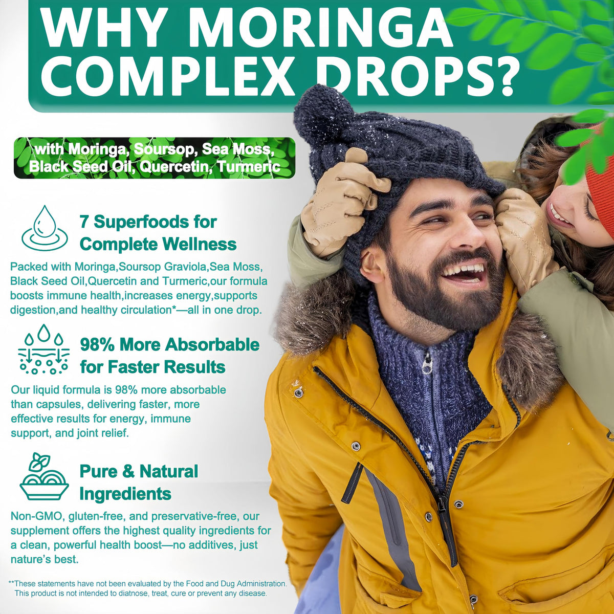 Flacon de Moringa Vita letuo avec ingrédients en arrière-plan
