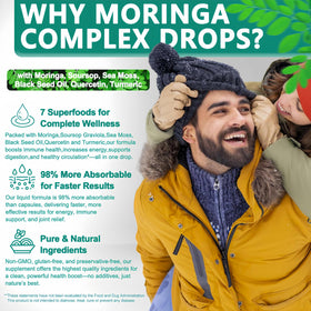 Flacon de Moringa Vita letuo avec ingrédients en arrière-plan