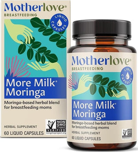 Flacon de Motherlove More Milk Moringa 60 capsules liquides vue de face