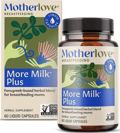 Flacon de Motherlove More Milk Plus contenant 60 gélules liquides