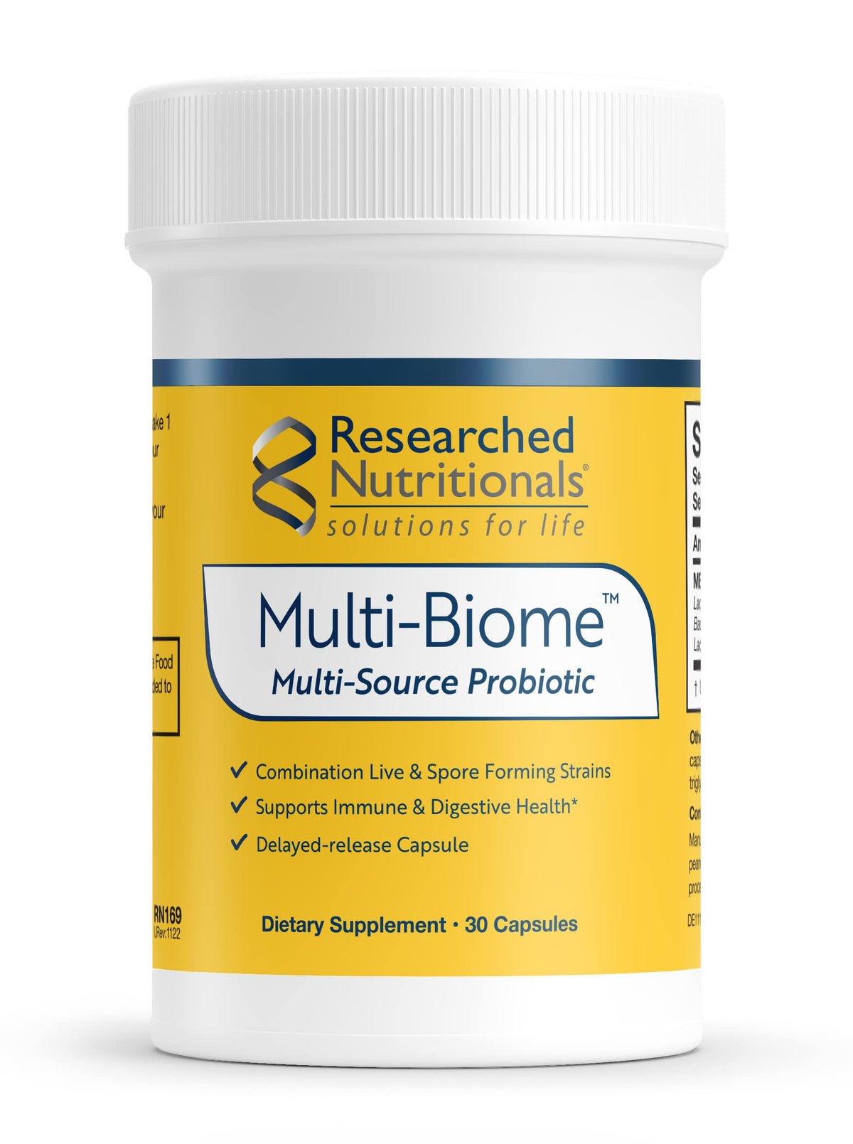 Flacon de Multi-Biome Researched Nutritionals avec 30 capsules