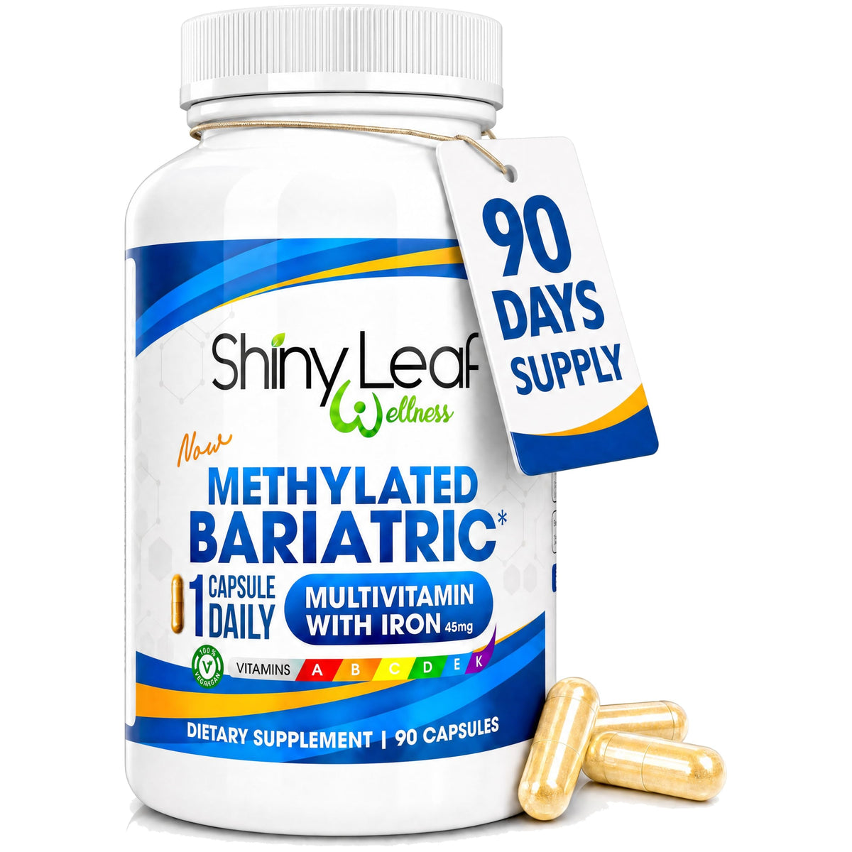 Flacon de multivitamine bariatique Shiny Leaf 45 mg Fer, 90 capsules