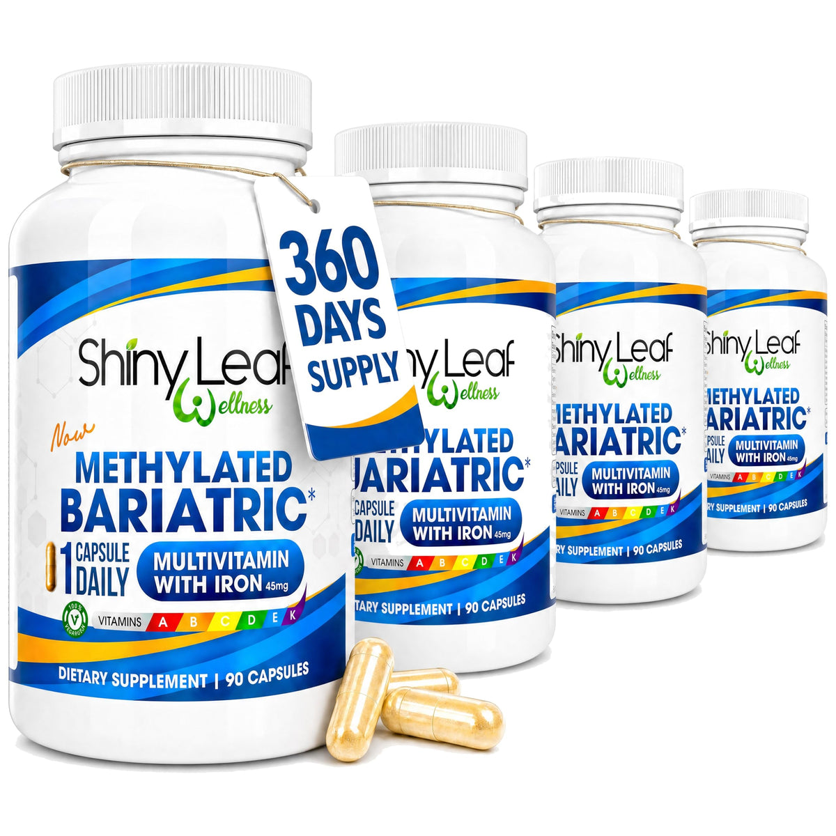 Flacon de multivitamine bariatrie Shiny Leaf 360 capsules vue de face