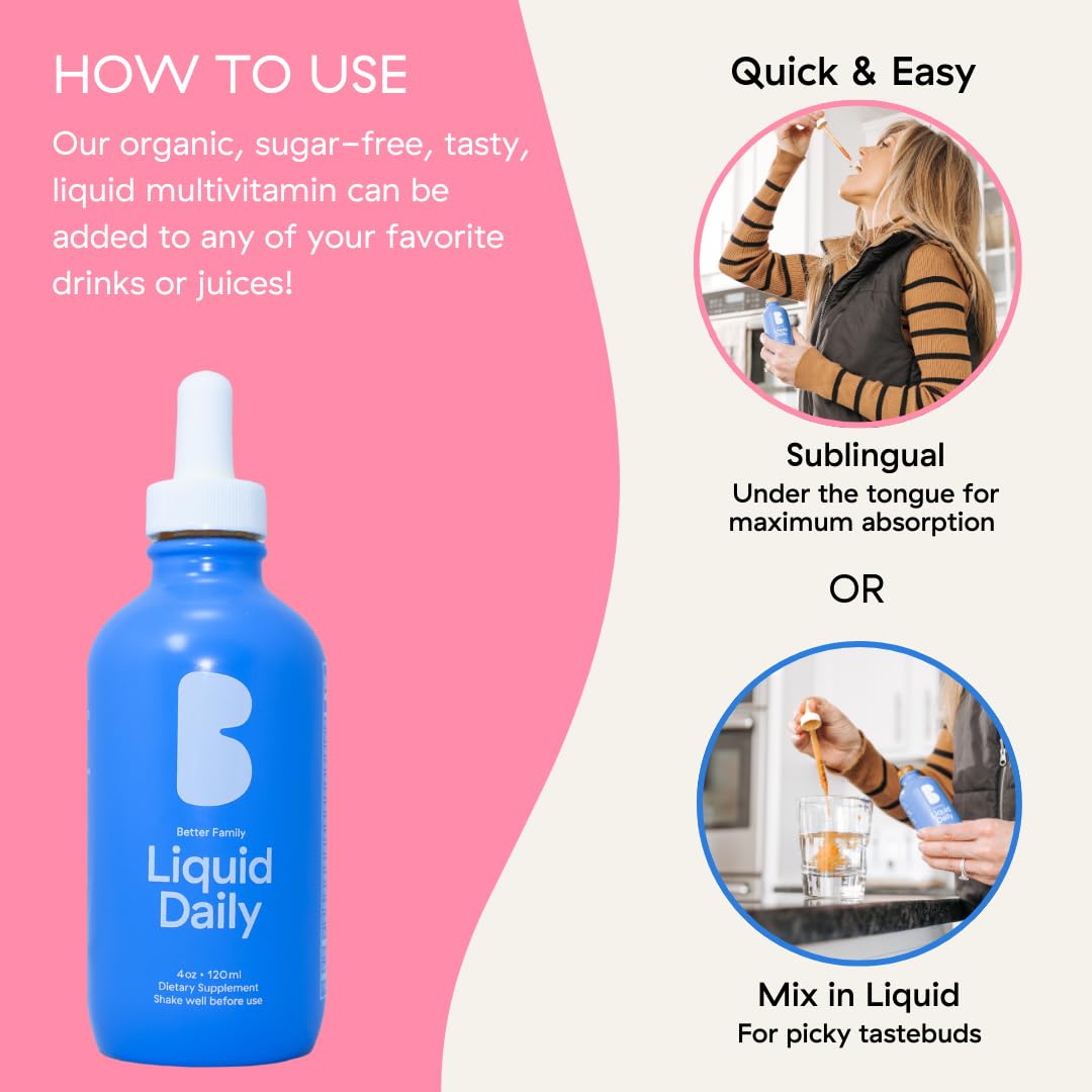 Flacon de multivitamine liquide Better Family avec bouchon ouvert