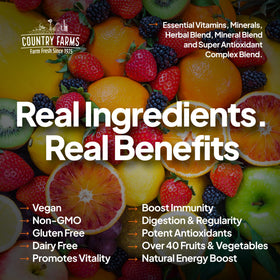 Flacon de multivitamine liquide Country Farms sur une table