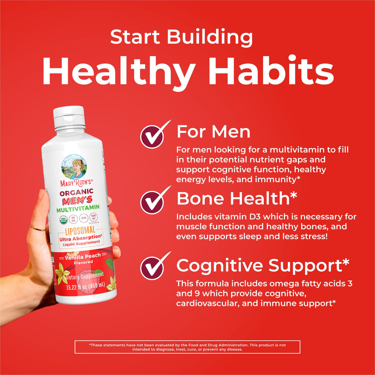 Flacon de multivitamine MARYRUTH'S sur une table en bois