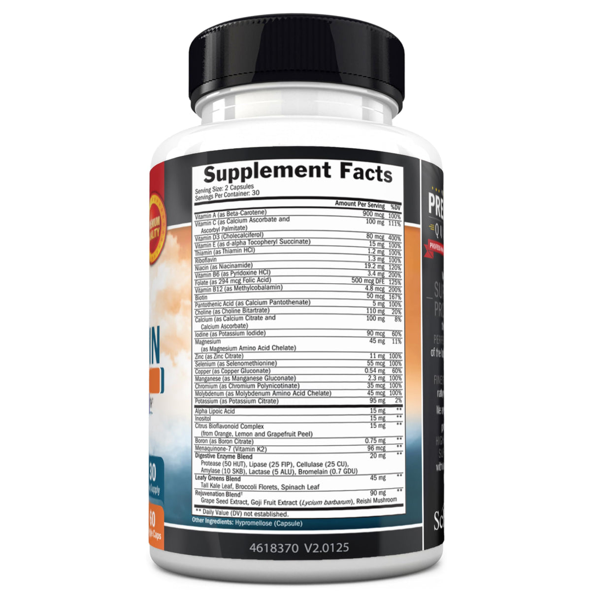 Flacon de multivitamines BioSchwartz ouvert avec capsules