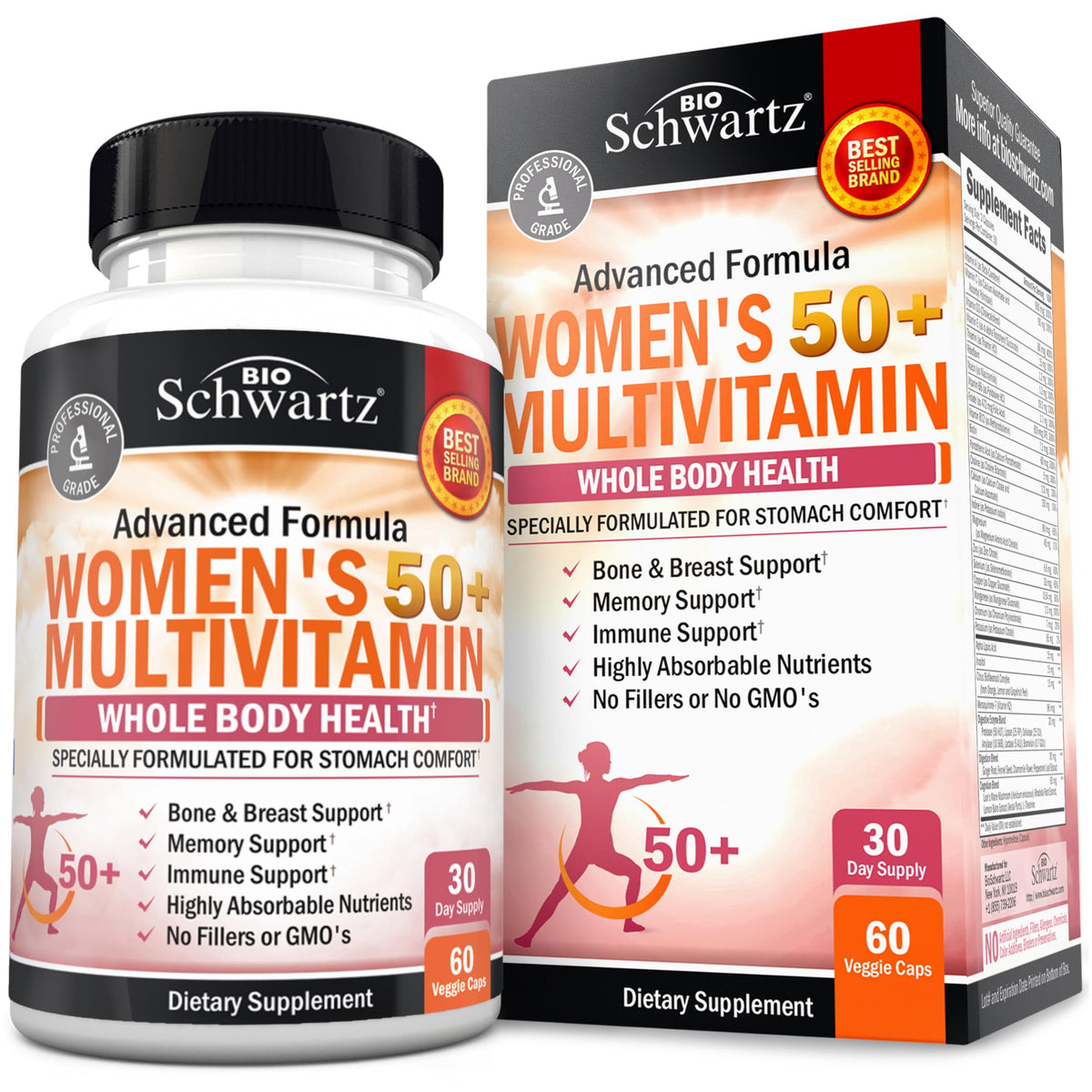 Flacon de multivitamines BioSchwartz pour femmes 50+, 60 capsules