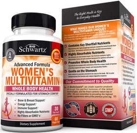 Flacon de multivitamines BioSchwartz sur un fond naturel