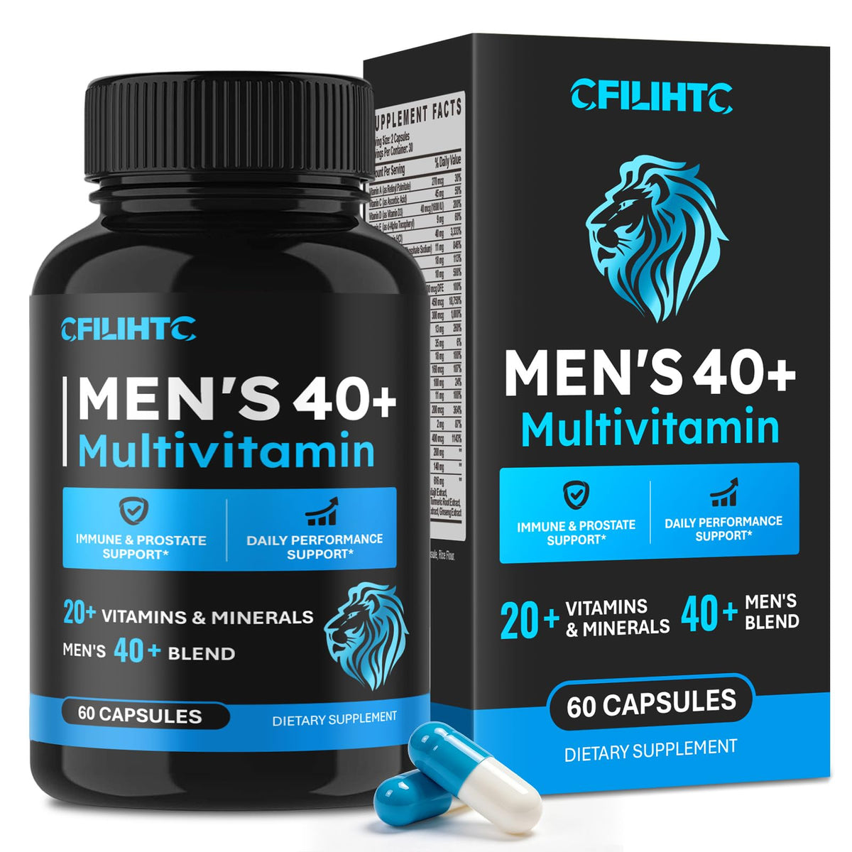 Flacon de multivitamines CFILIHTC pour hommes 40+, 60 capsules