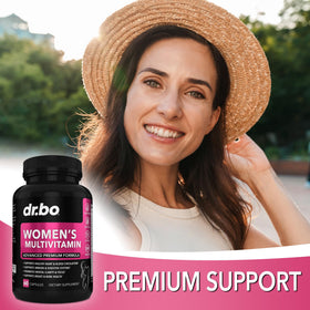 Flacon de multivitamines DR. BO ouvert avec capsules visibles