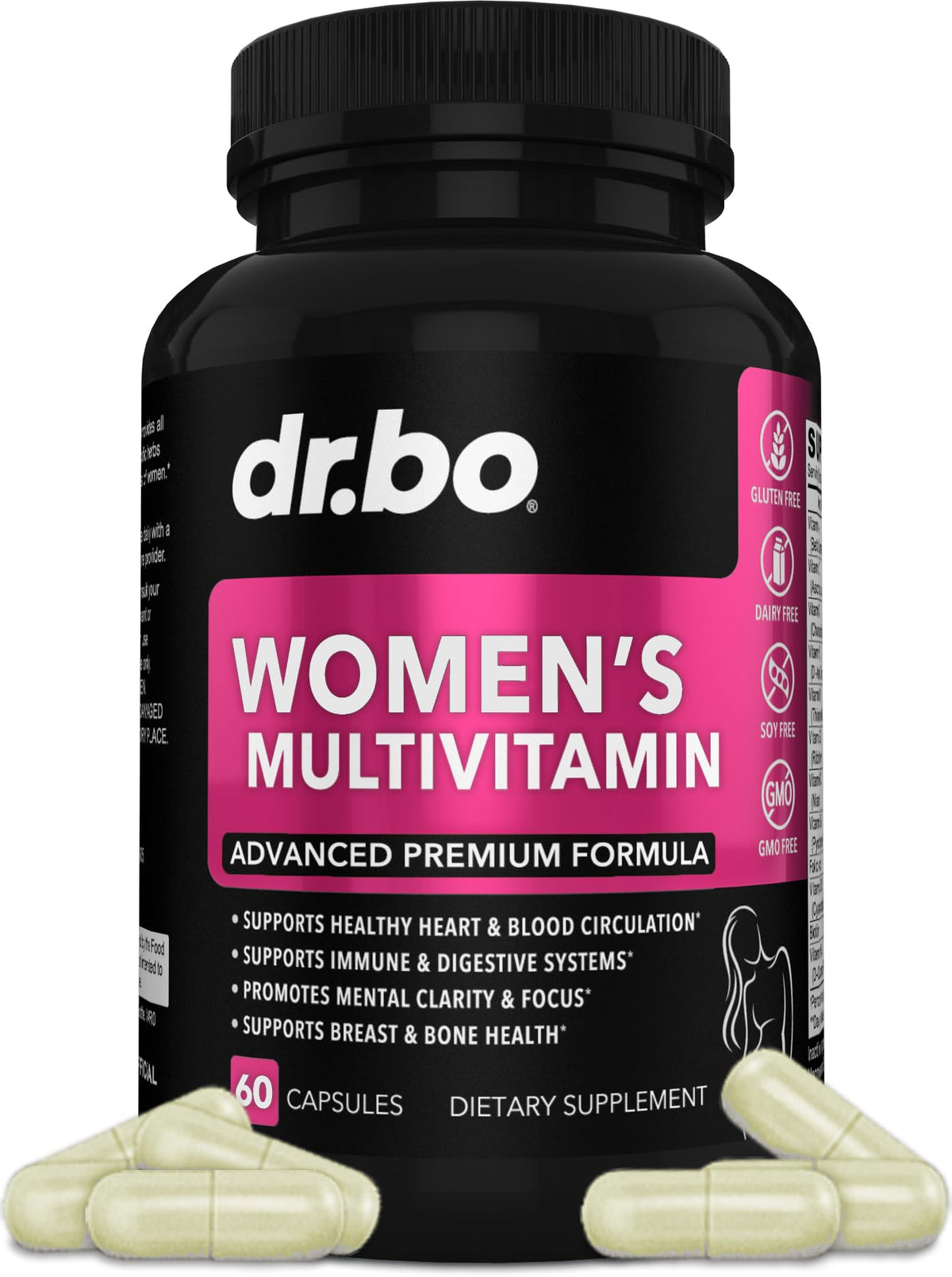 Flacon de multivitamines DR. BO pour femmes, 60 capsules