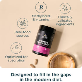 Flacon de multivitamines fermentées pour femmes Ancient Nutrition avec étiquette visible