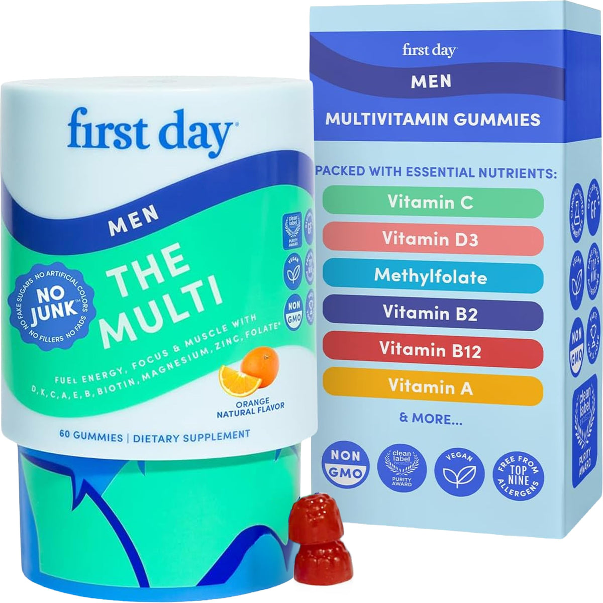 Flacon de multivitamines gummy FIRST DAY pour hommes, 60 gummies