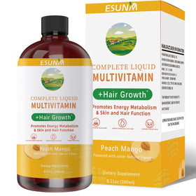 Flacon de multivitamines liquides ESUNM 450g saveur pêche mangue vue de face