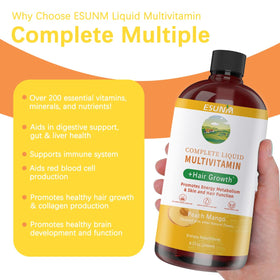 Flacon de multivitamines liquides ESUNM avec étiquette visible