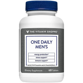 Flacon de multivitamines pour hommes The Vitamin Shoppe ouvert avec comprimés