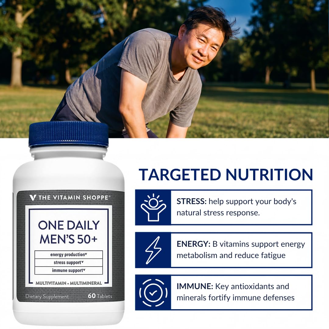 Flacon de multivitamines quotidiennes pour hommes 50+ avec d'autres compléments