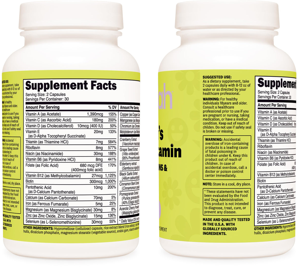 Flacon de multivitamines Wellah ouvert avec capsules visibles