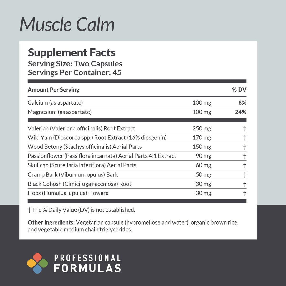 Flacon de Muscle Calm avec étiquette et capsules visibles
