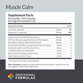 Flacon de Muscle Calm avec étiquette et capsules visibles