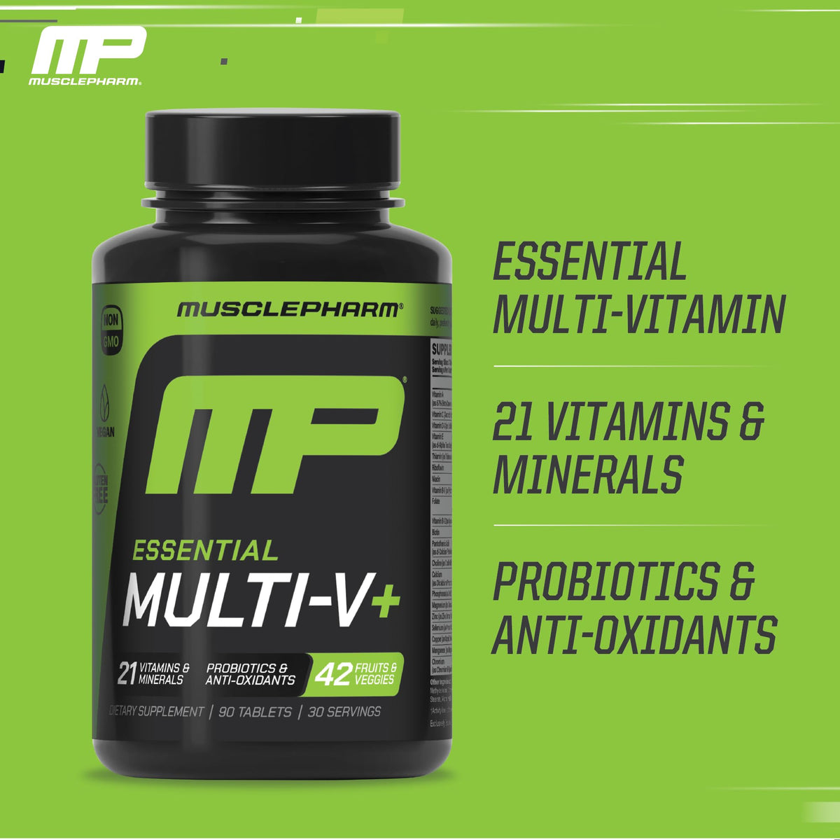 Flacon de Muscle Pharm avec étiquette visible