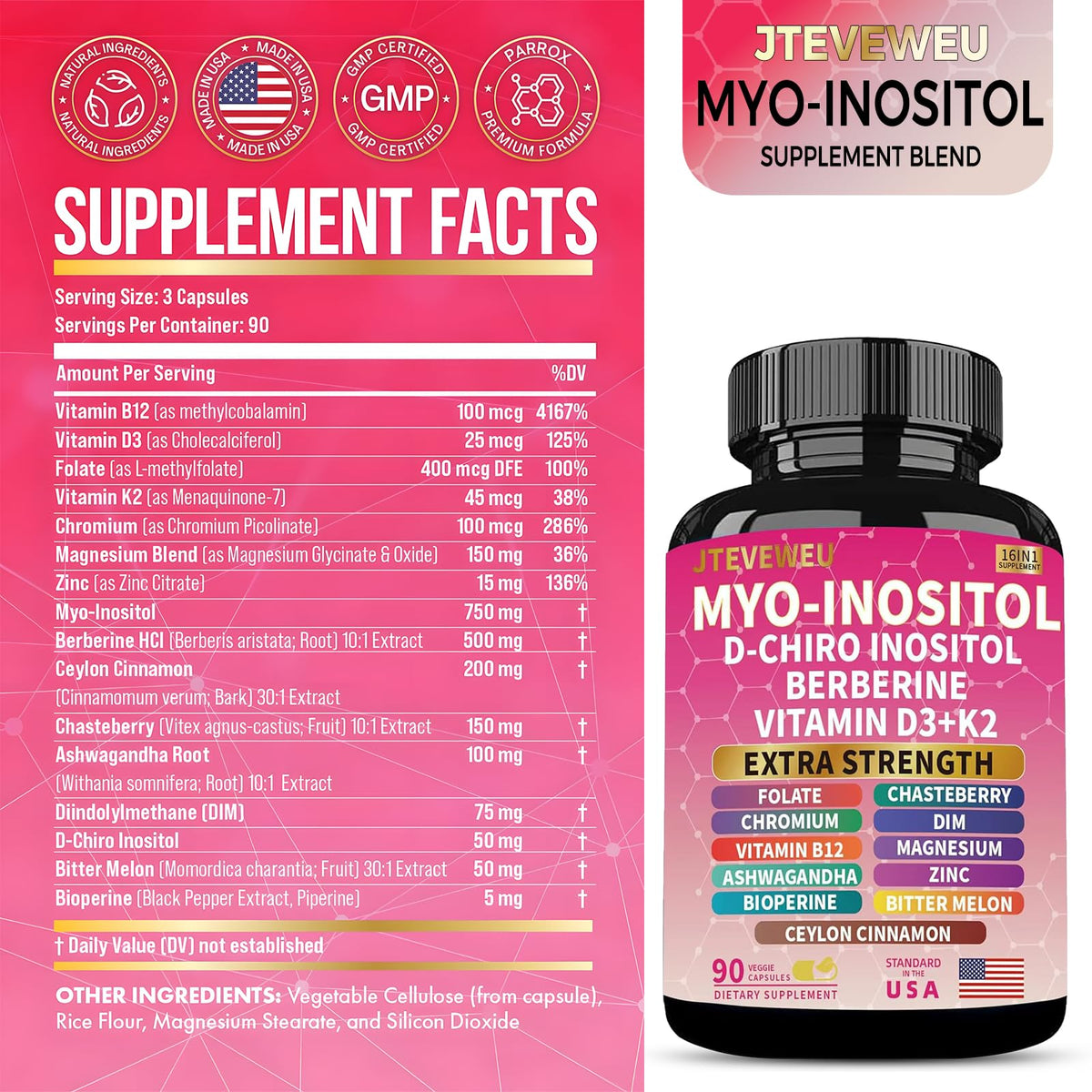 Flacon de Myo Inositol avec capsules végétales à l'intérieur