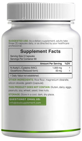 Flacon de NAC 1 000 mg avec glutathion sur une table