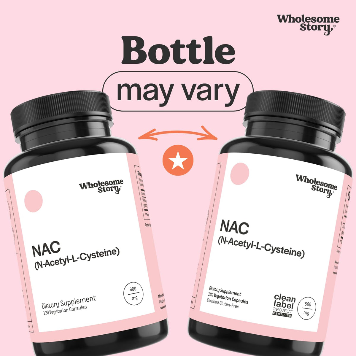 Flacon de NAC 600 mg Wholesome Story avec étiquette visible